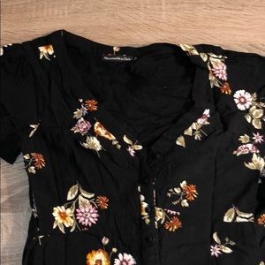 Short sleeve floral black a-line dress